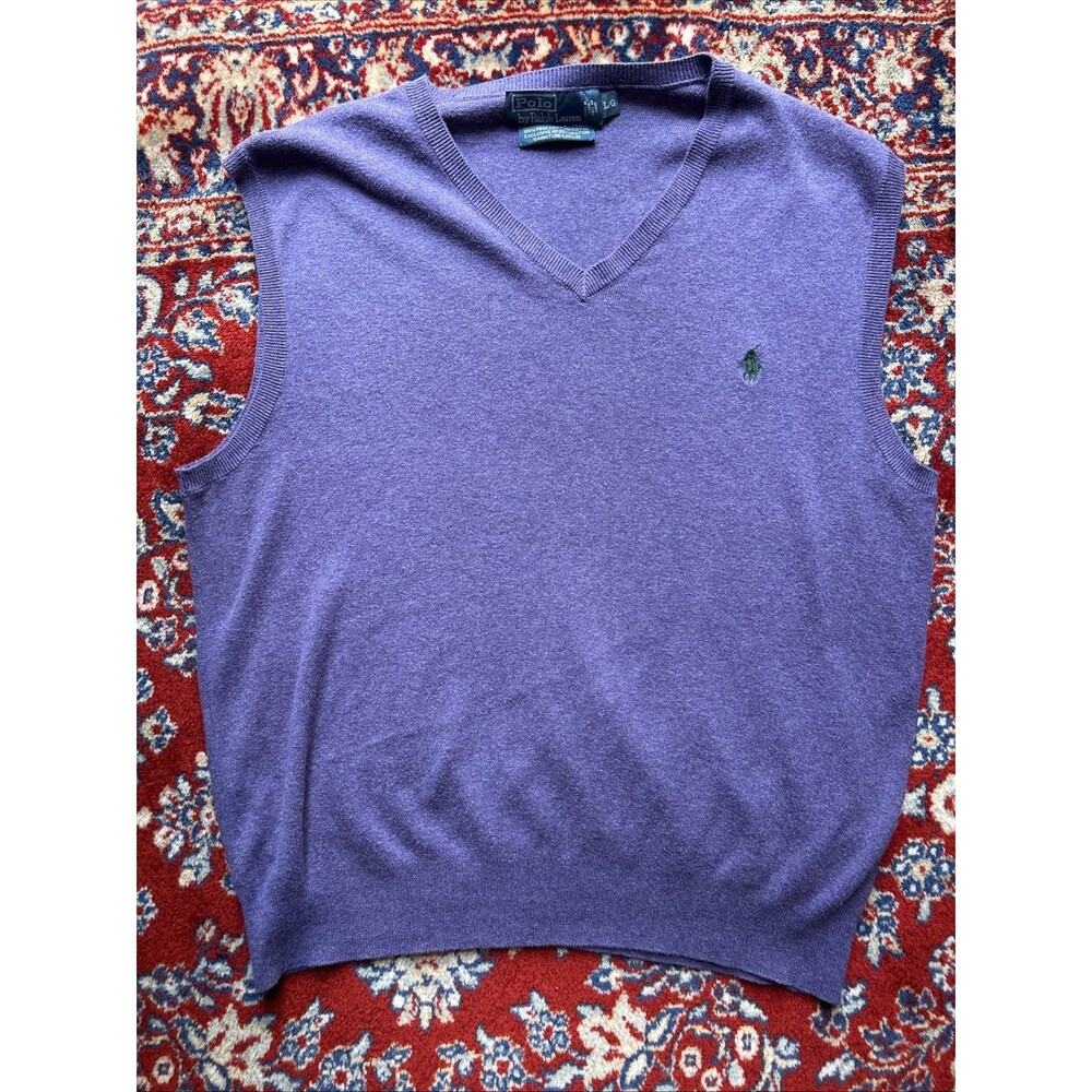 Vintage Polo Ralph Lauren Sweater Men Large Purple Pony Vest Pima Cotton Knit